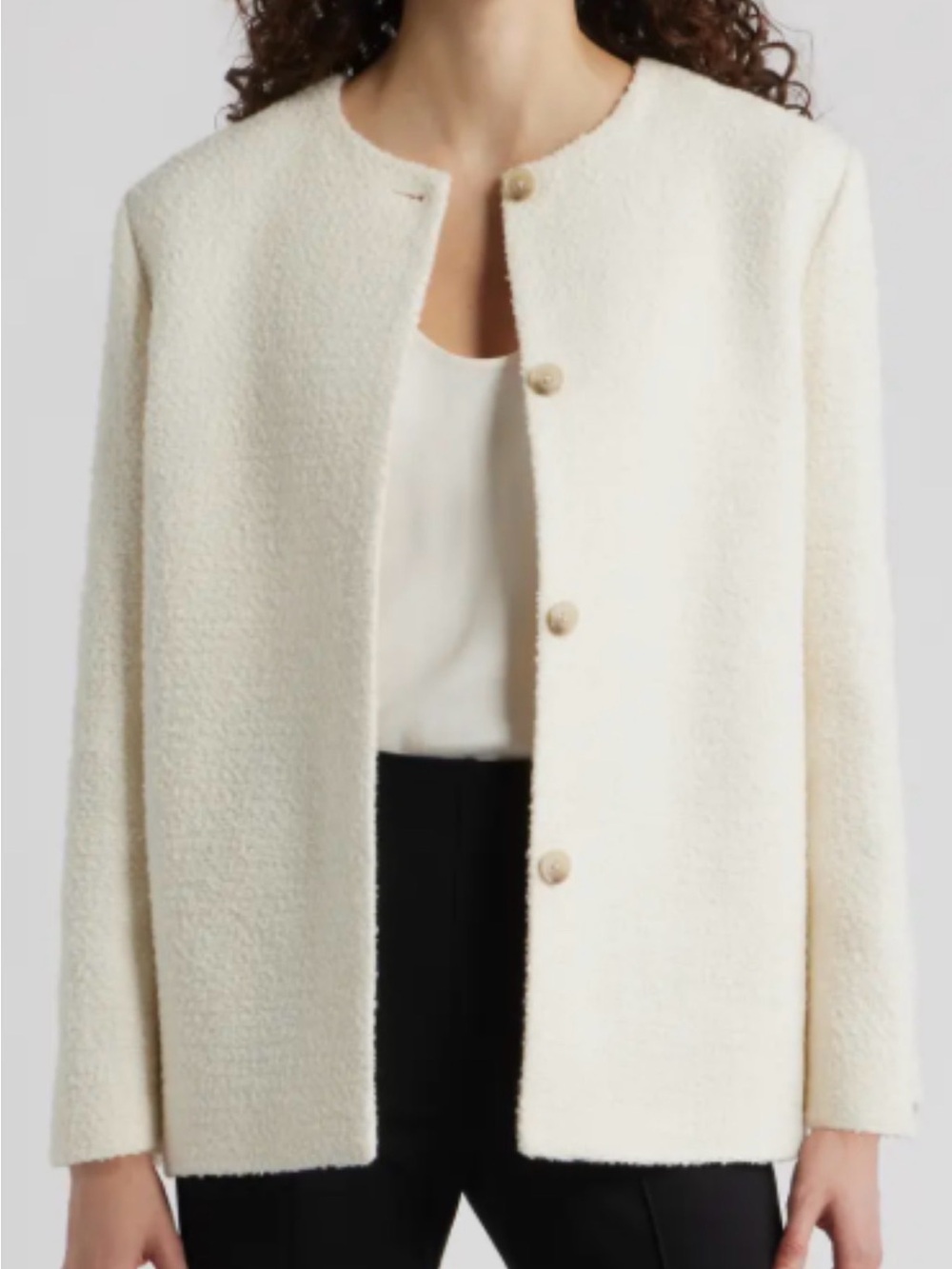 Nordstrom Cream Bouclé Collarless Button Jacket